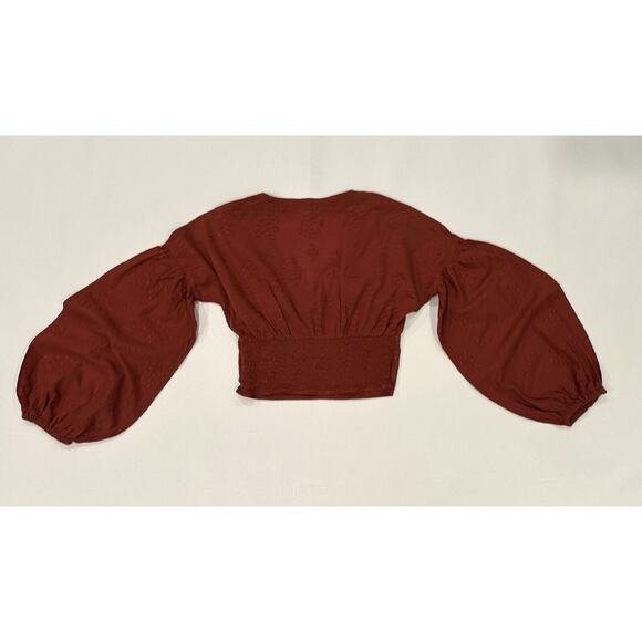 Free People Puff Sleeve Deep V Boho Crop Top Size M Medium Smocked Back🌺 - Picture 5 of 9